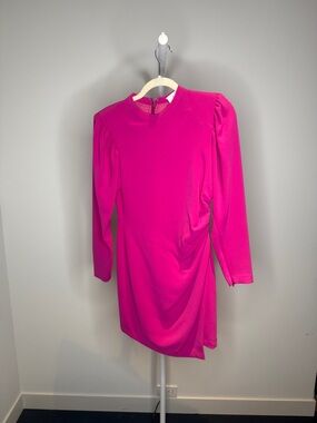INTERMIX Fuchsia Long-Sleeve Draped Mini Dress